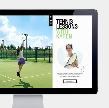 Computer monitor displaying 'Tennis Lessons with Karen' website