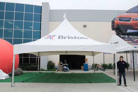 White high-peak Bristow canopy tent with printed logo