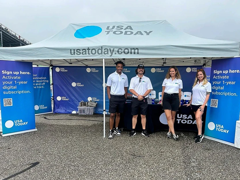 Traveling tent for a news organization in the US.