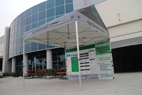 Custom gable tent for San Joaquin Road project with full print graphics and canopy logo