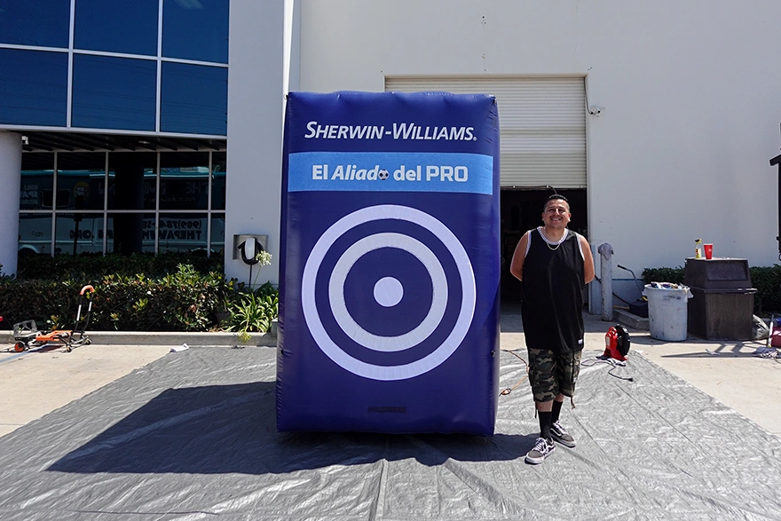 Custom inflatable target game featuring branded graphics for interactive sports and promotional events