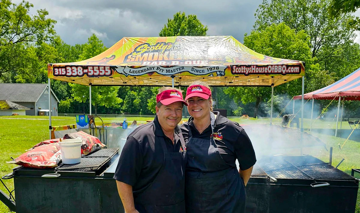 Restaurant pop up canopies used for BBQ service and outdoor food booths at events.