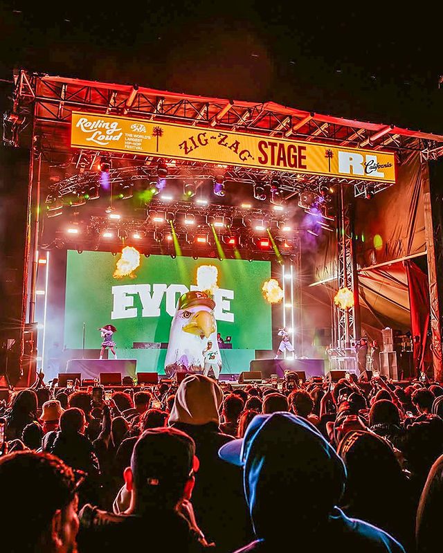 Custom giant inflatable eagle head used as a scenic element during a live concert