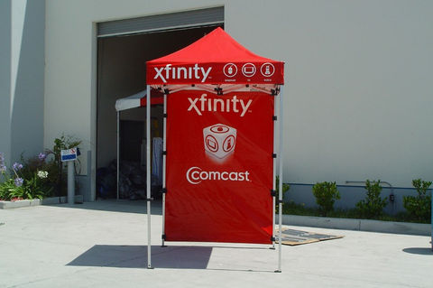 5x5 custom printed Xfinity canopy tent with solid side walls for branded activations