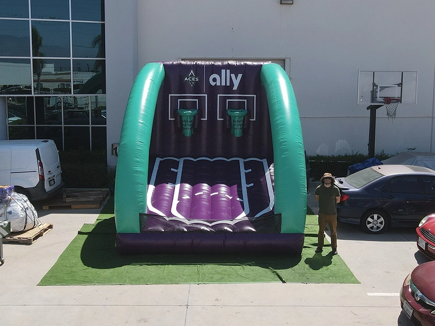 Inflatable basketball shooting game with branded backboards designed for interactive sports events