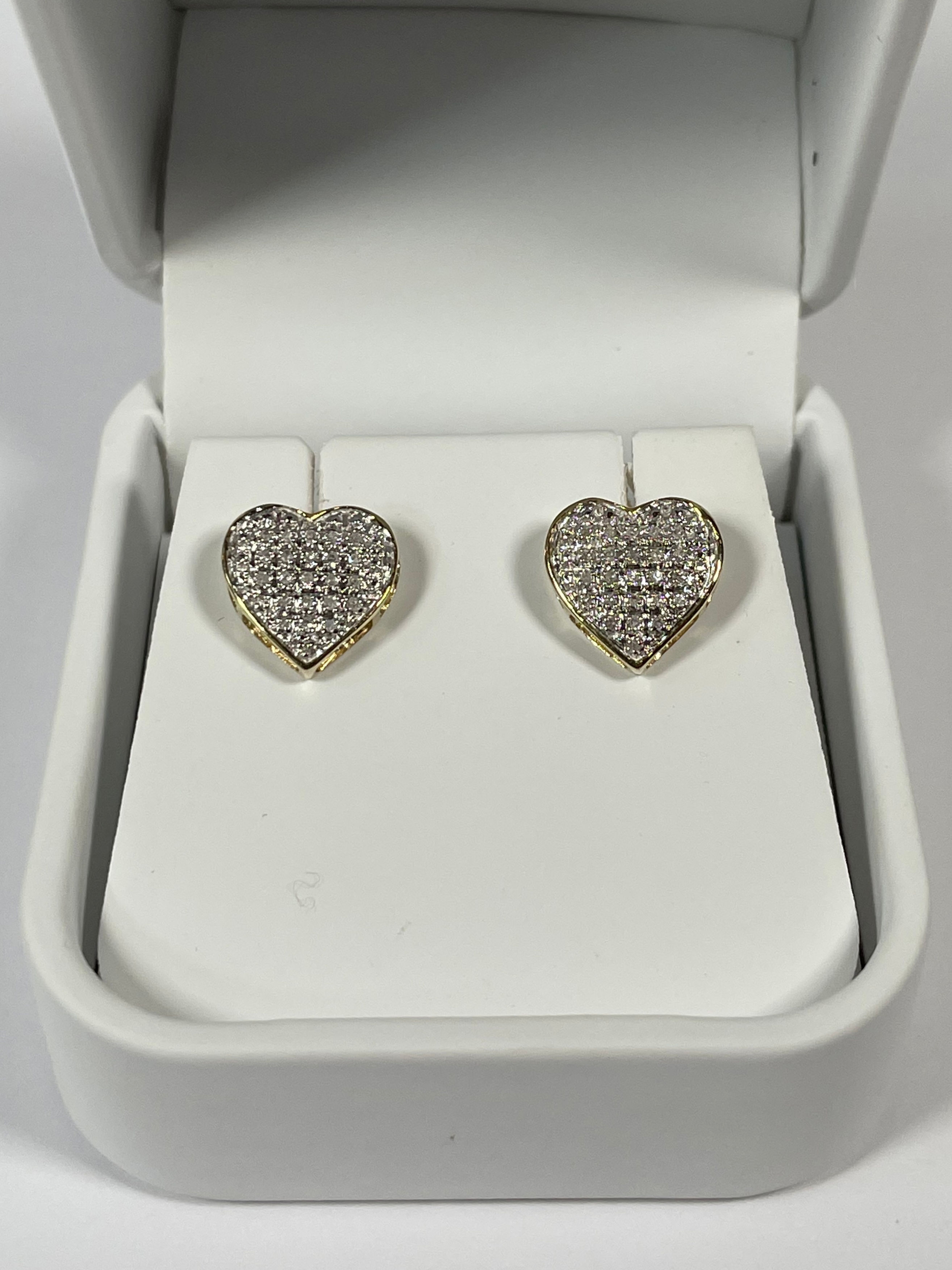 10K 0.15CTW DIAMOND HEART DOME EARRINGS