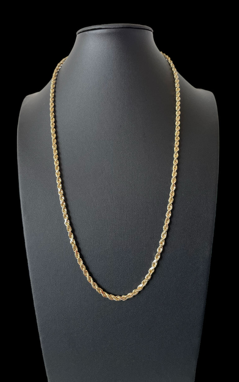 Thumbnail: 24" Hollow 10K Yellow Gold Diamond Cut Rope Chain