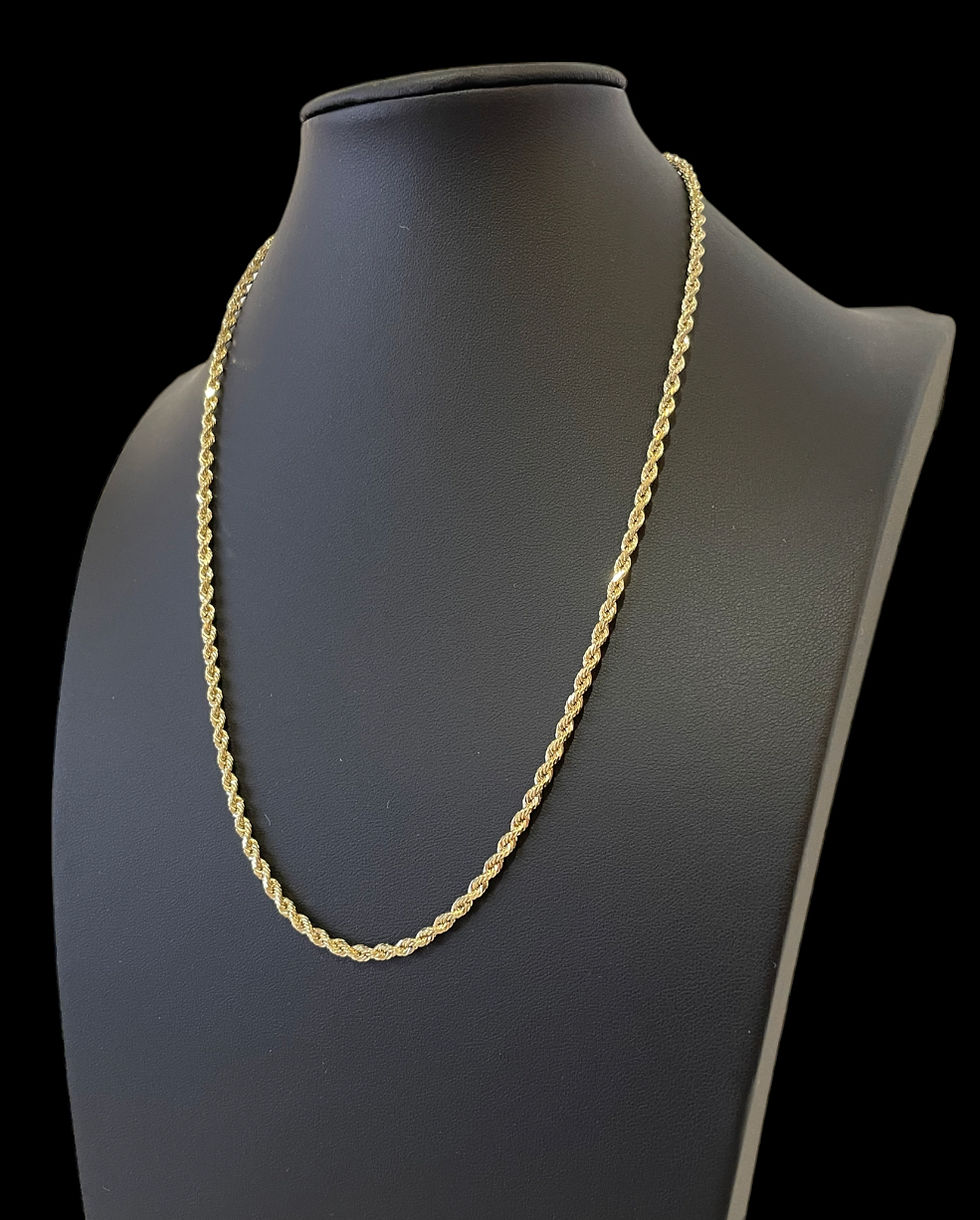 Thumbnail: 20" 3MM Hollow 14K Yellow Gold Diamond Cut Rope Chain