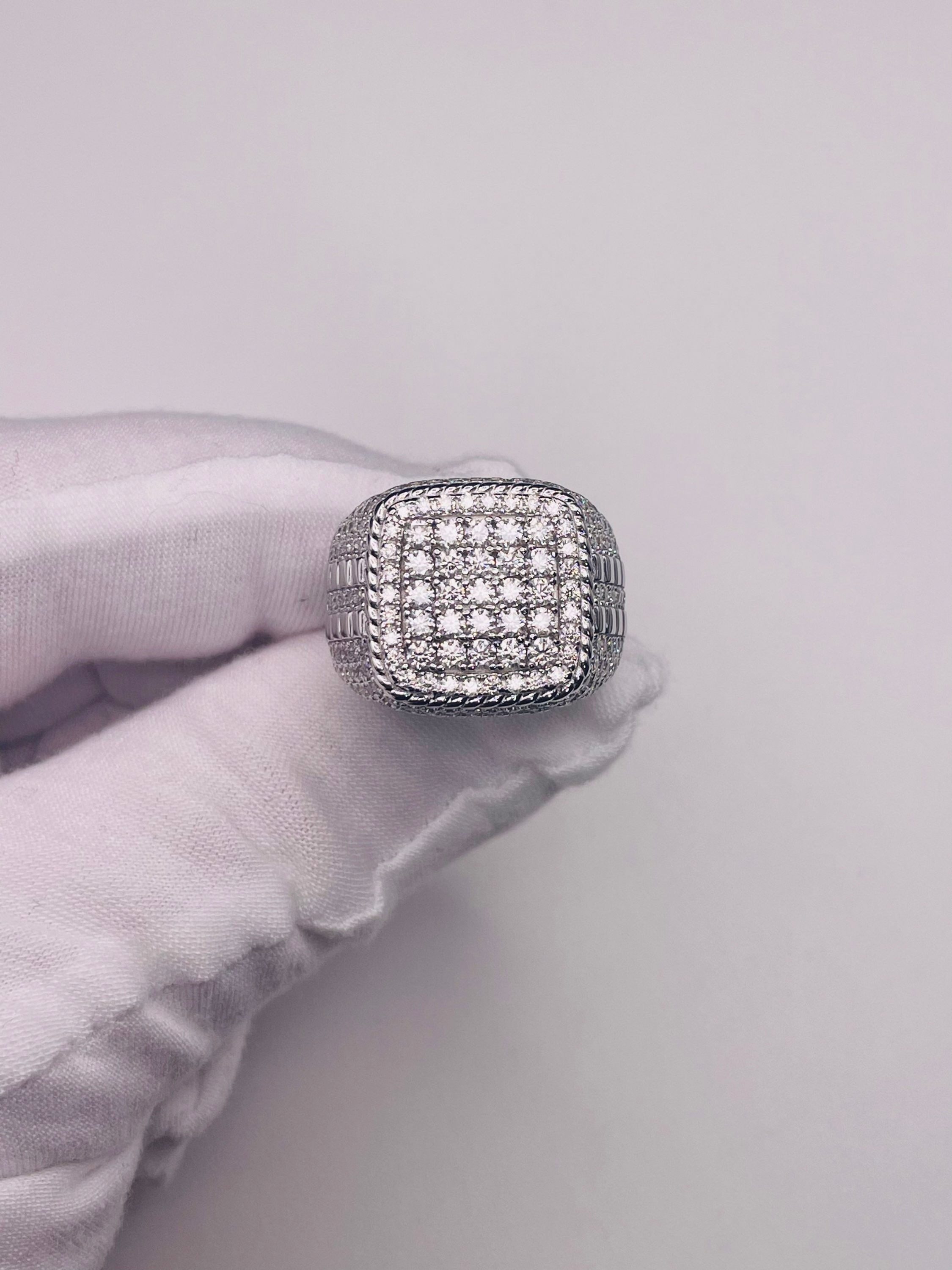 925 Silver Moissanite Men’s Square Hip Hop Ring