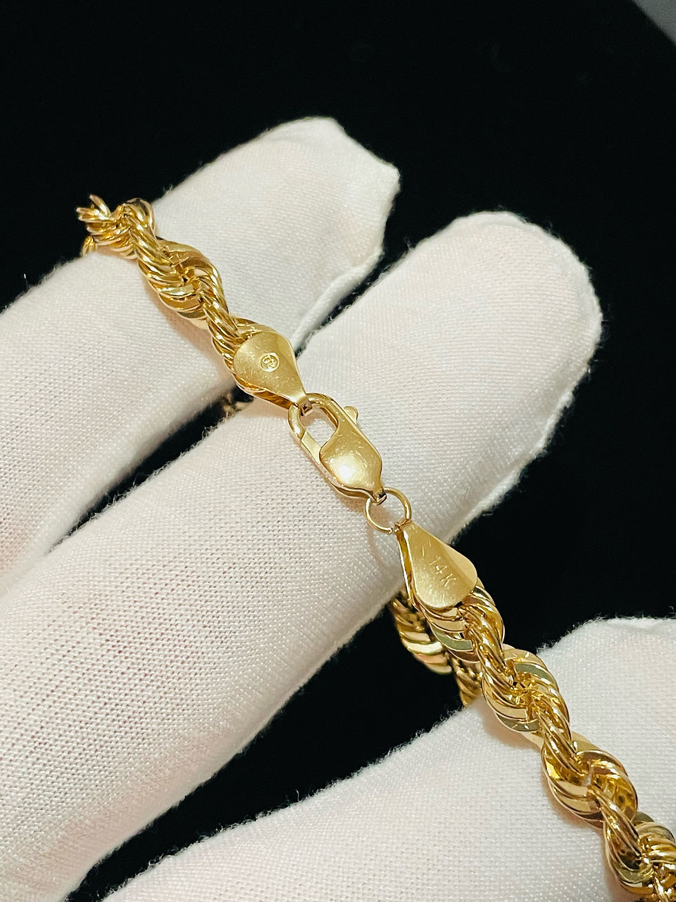 Thumbnail: 8" Hollow 14K Yellow Gold 6.4MM Laser Cut Rope Bracelet