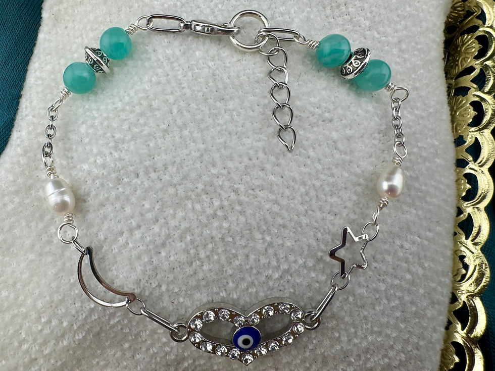 Thumbnail: Amazonite & Freshwater Pearl Evil Eye Heart Bracelet ~ Protection & Love ~