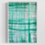 ESEIC5 – a dynamic minimalist abstract painting with intersecting green and red spray paint lines by Evgenia Makarova