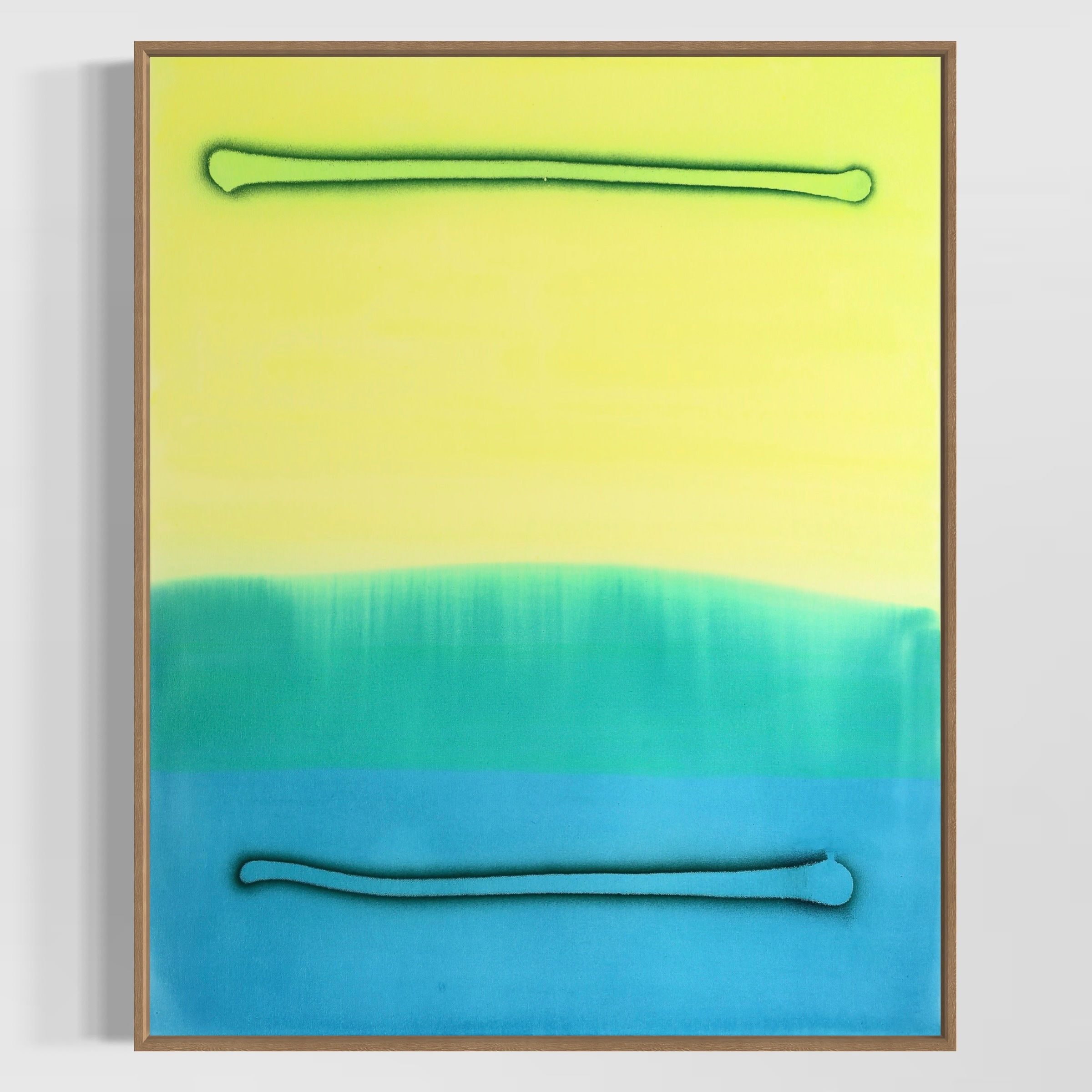 Solstice – minimalist abstract painting with soft blue, green, and yellow gradients by Evgenia Makarova