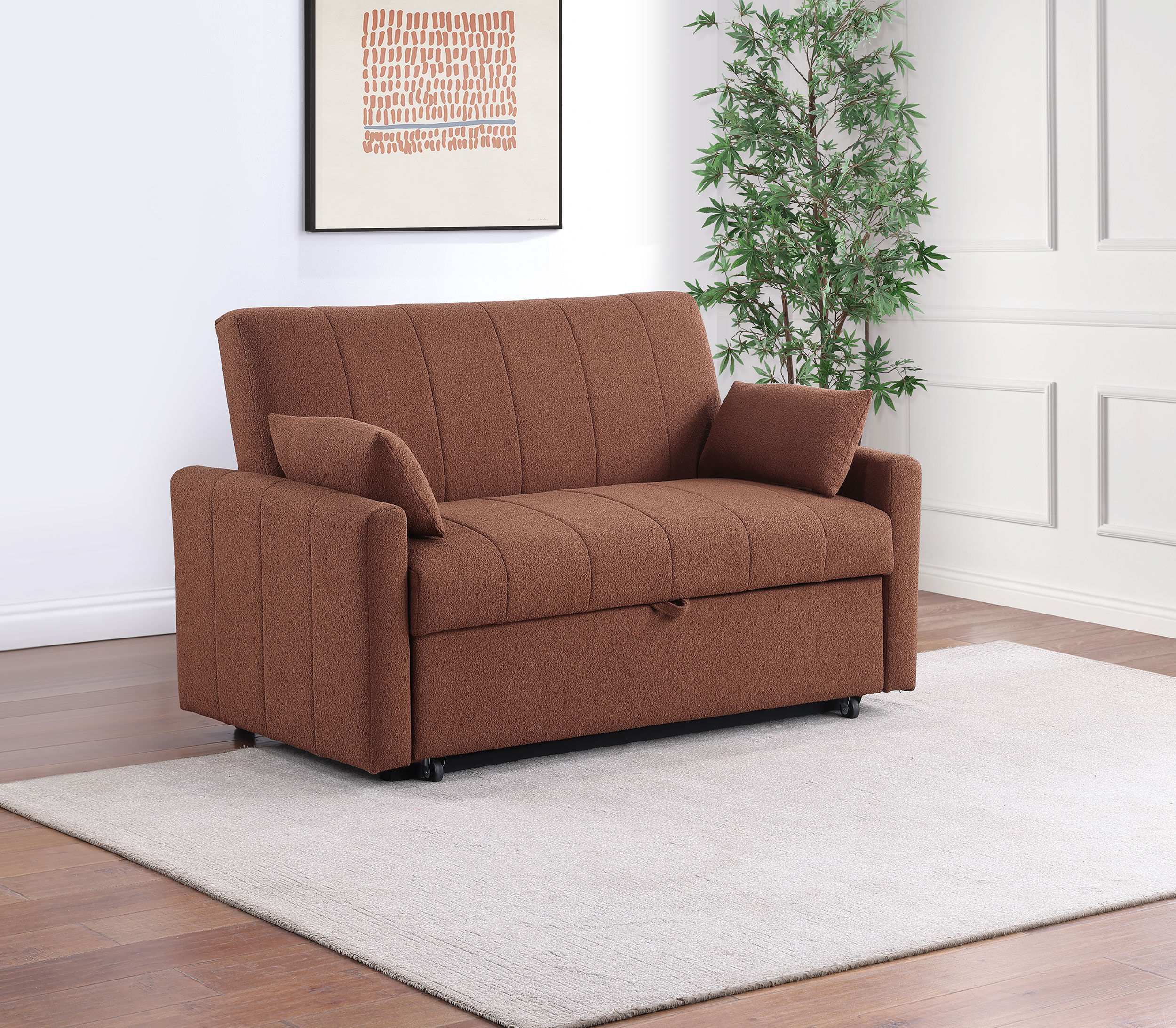 Boucle Upholstered Sleeper Sofa Bed Copper