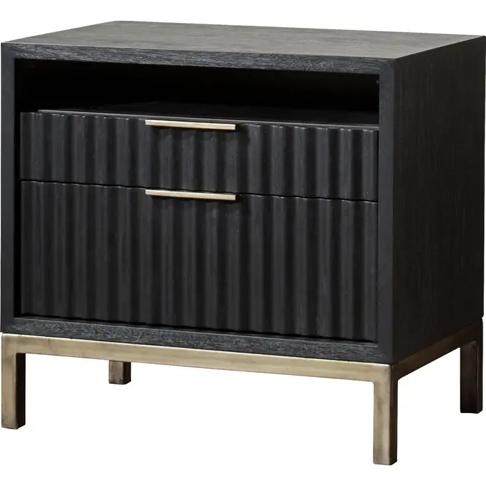 Thumbnail: Kentfield Solid Wood Two Drawer Nightstand in Black Drifted Oak