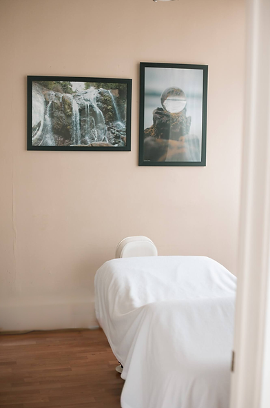 spa treatment room with nature photos on walls