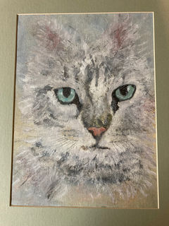 painting of gray cat