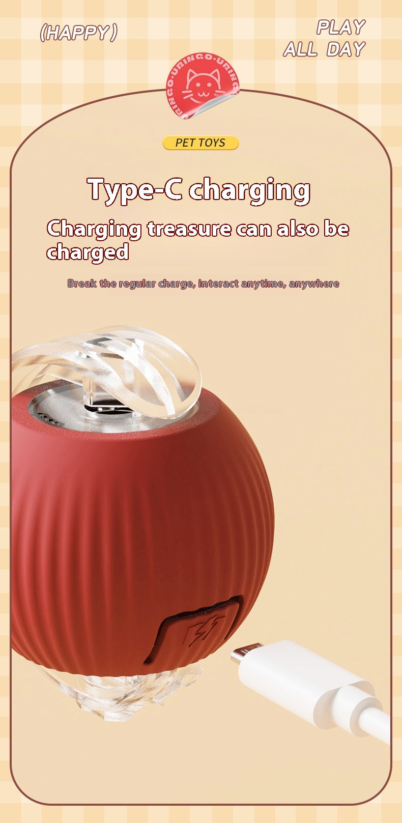 Thumbnail: Cat Interactive Ball Toys Automatic Rolling Ball Faux Tail Rechargeable Smart Pe