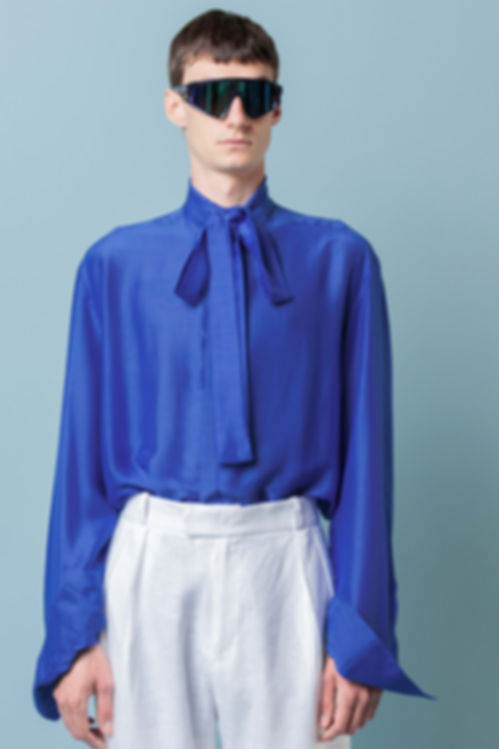 Camisa Laço Seda Azul