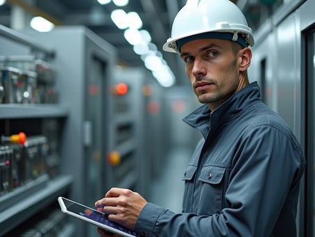 Instandhaltungsmitarbeiter der mit Wartungssoftware seine Arbeiten organisiert