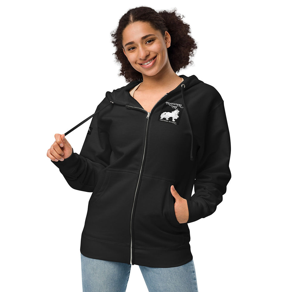 Thumbnail: Unisex fleece zip up hoodie with Horsefeathers Farm Logo