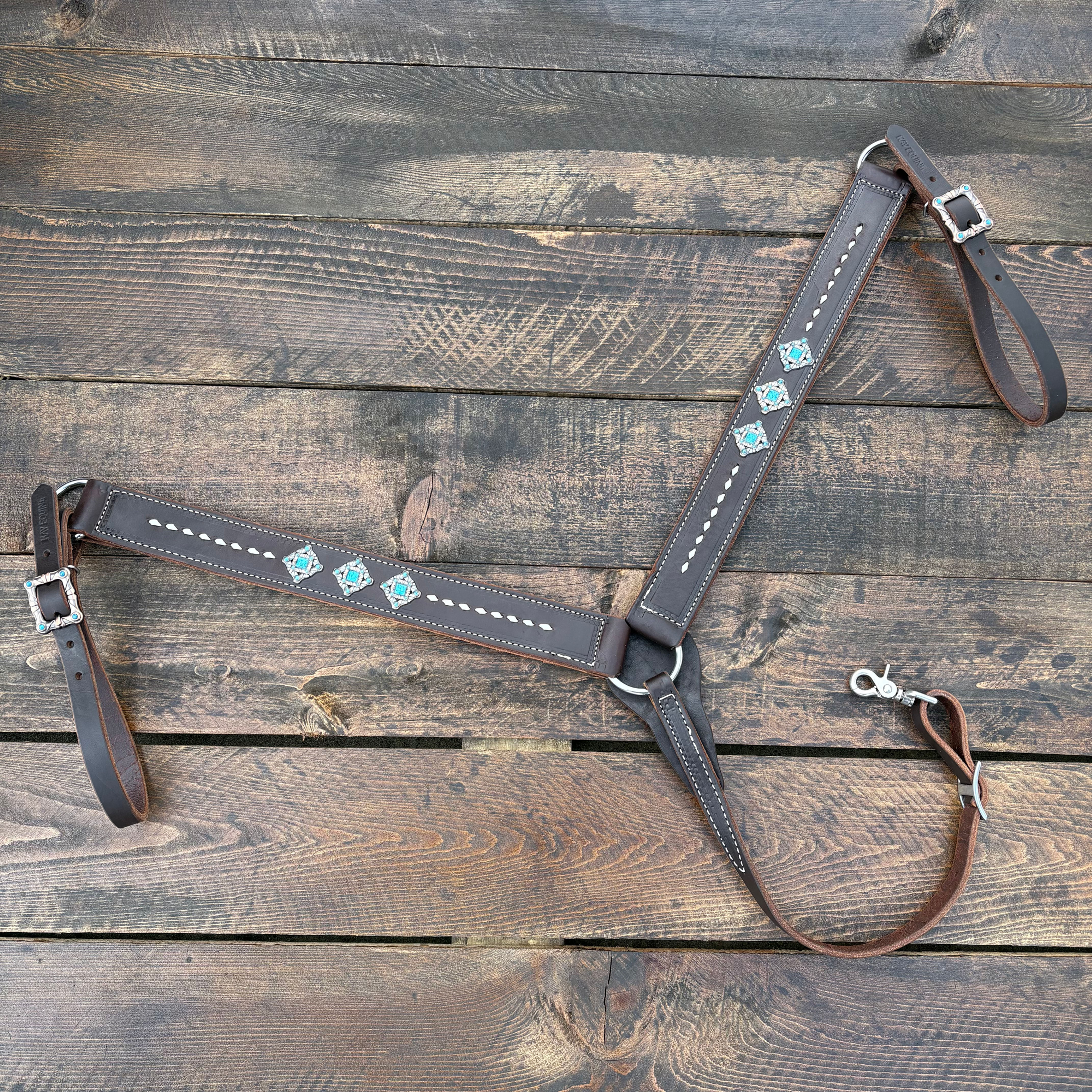 Copper Turquoise White Buckstitch Breast Collar