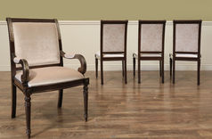 Louis XVI Upholstered dining room chairs in Nomad Snow