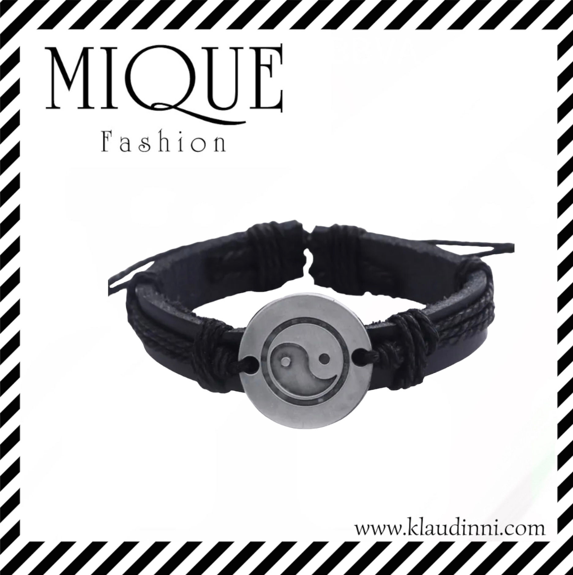 Pulsera de cuero en color negro con simbolo del yin yang para hombre