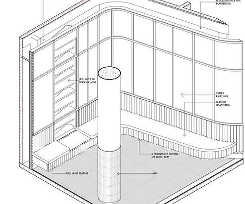Platsbyggd sittyta med dold förvaing.