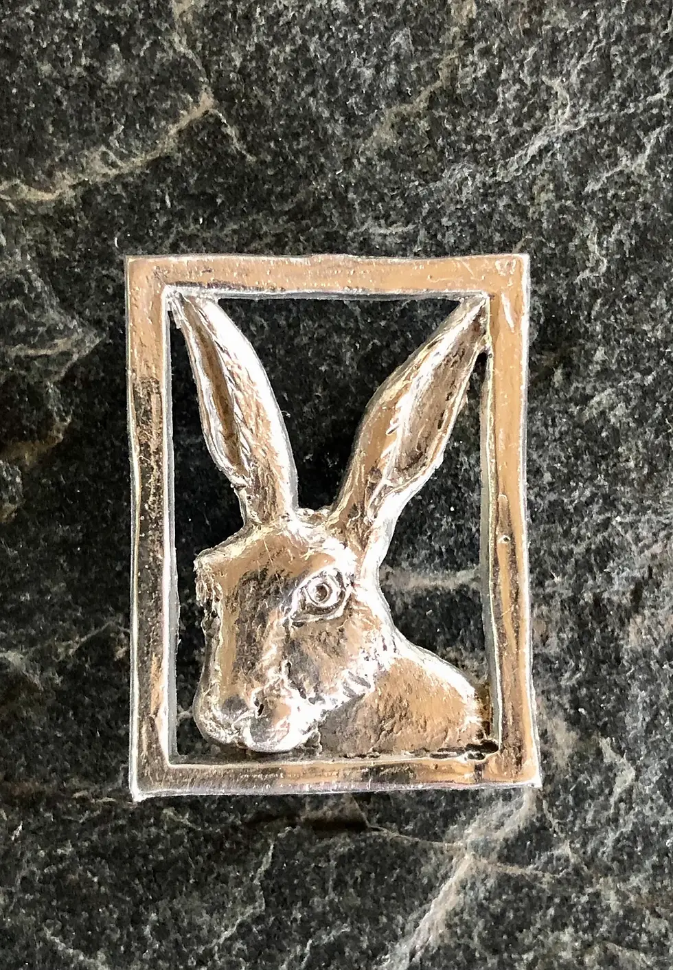 Thumbnail: Hare Portrait Brooch in Pewter by Paul Szeiler