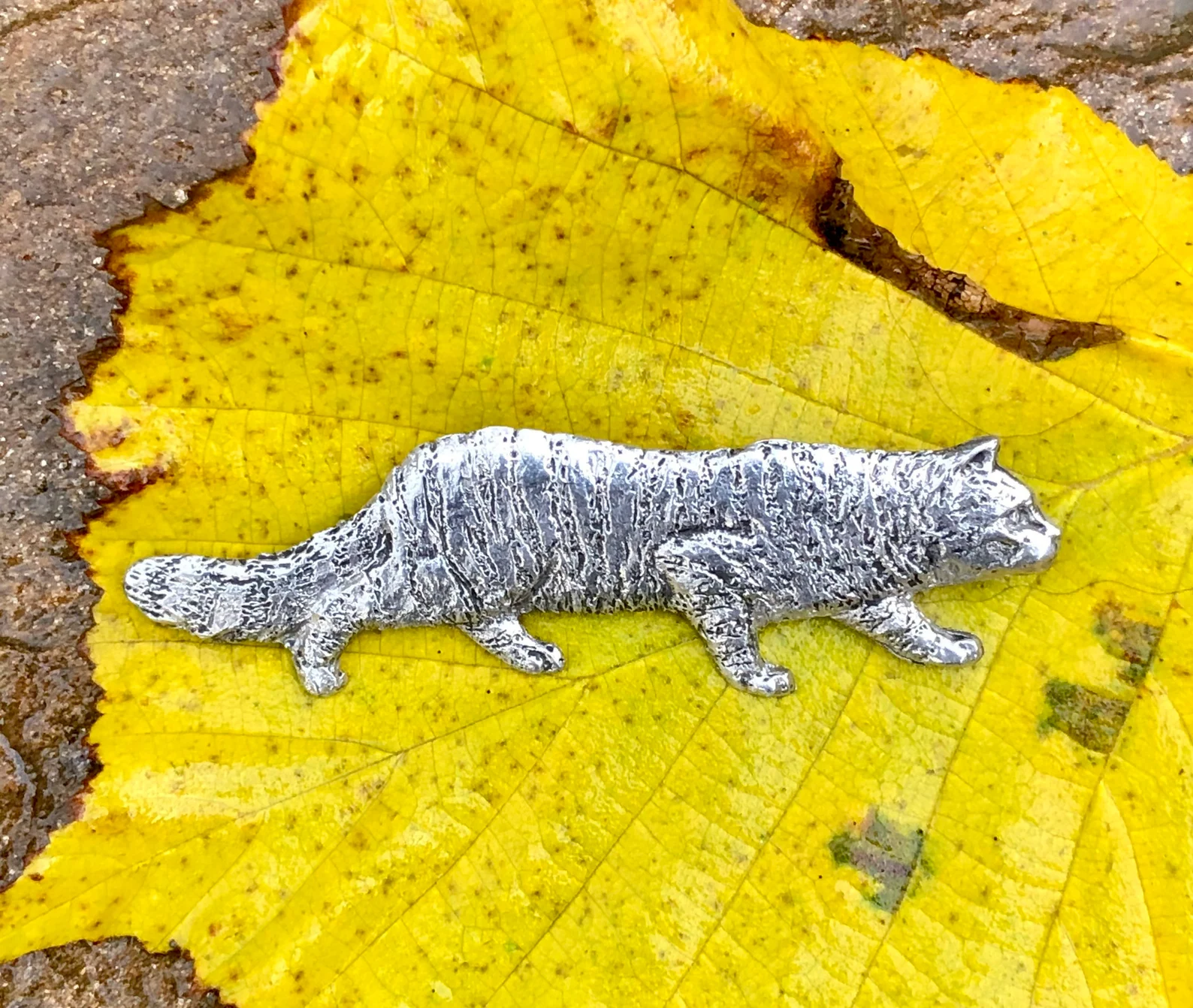 Prowling Wildcat Brooch in Pewter by Paul Szeiler