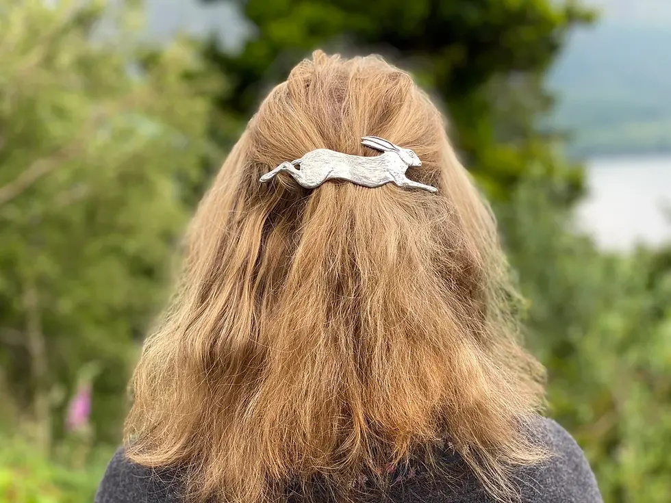 Thumbnail: Running Hare Hair Slide/Clip in Pewter by Paul Szeiler