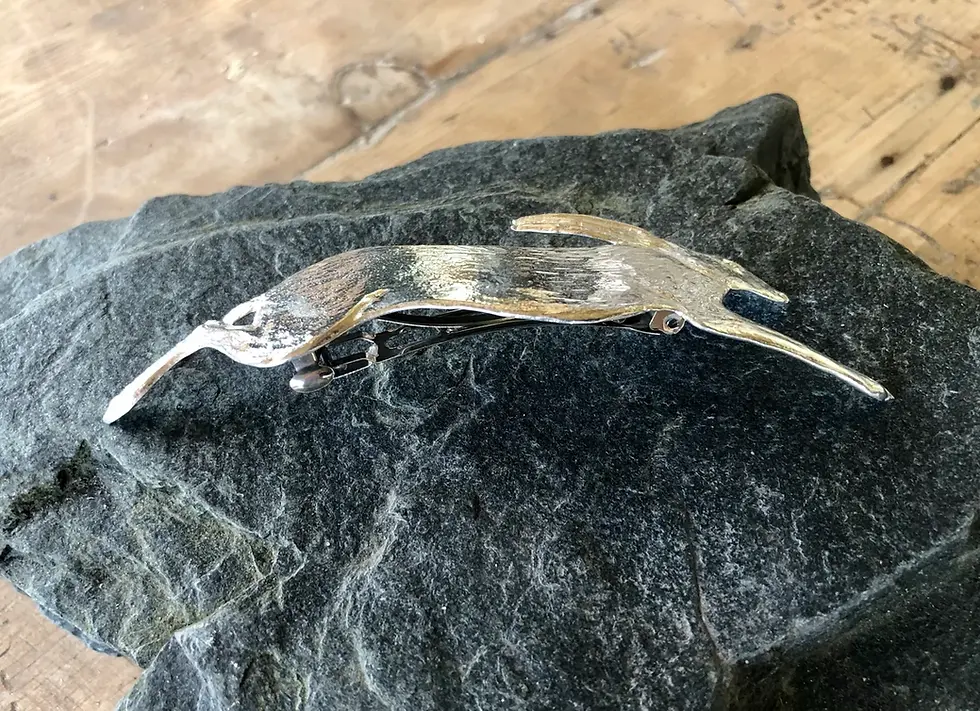 Thumbnail: Running Hare Hair Slide/Clip in Pewter by Paul Szeiler