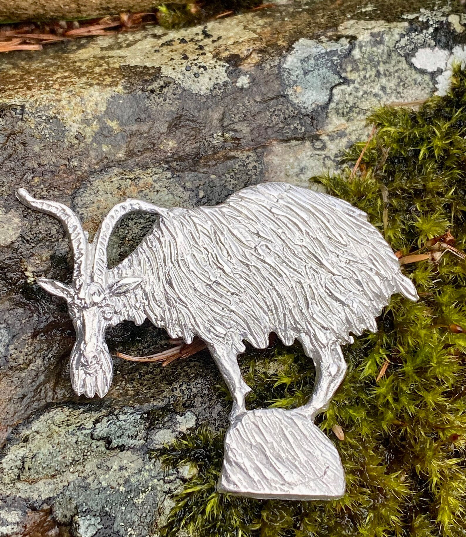Wild Goat Brooch in Pewter by Paul Szeiler
