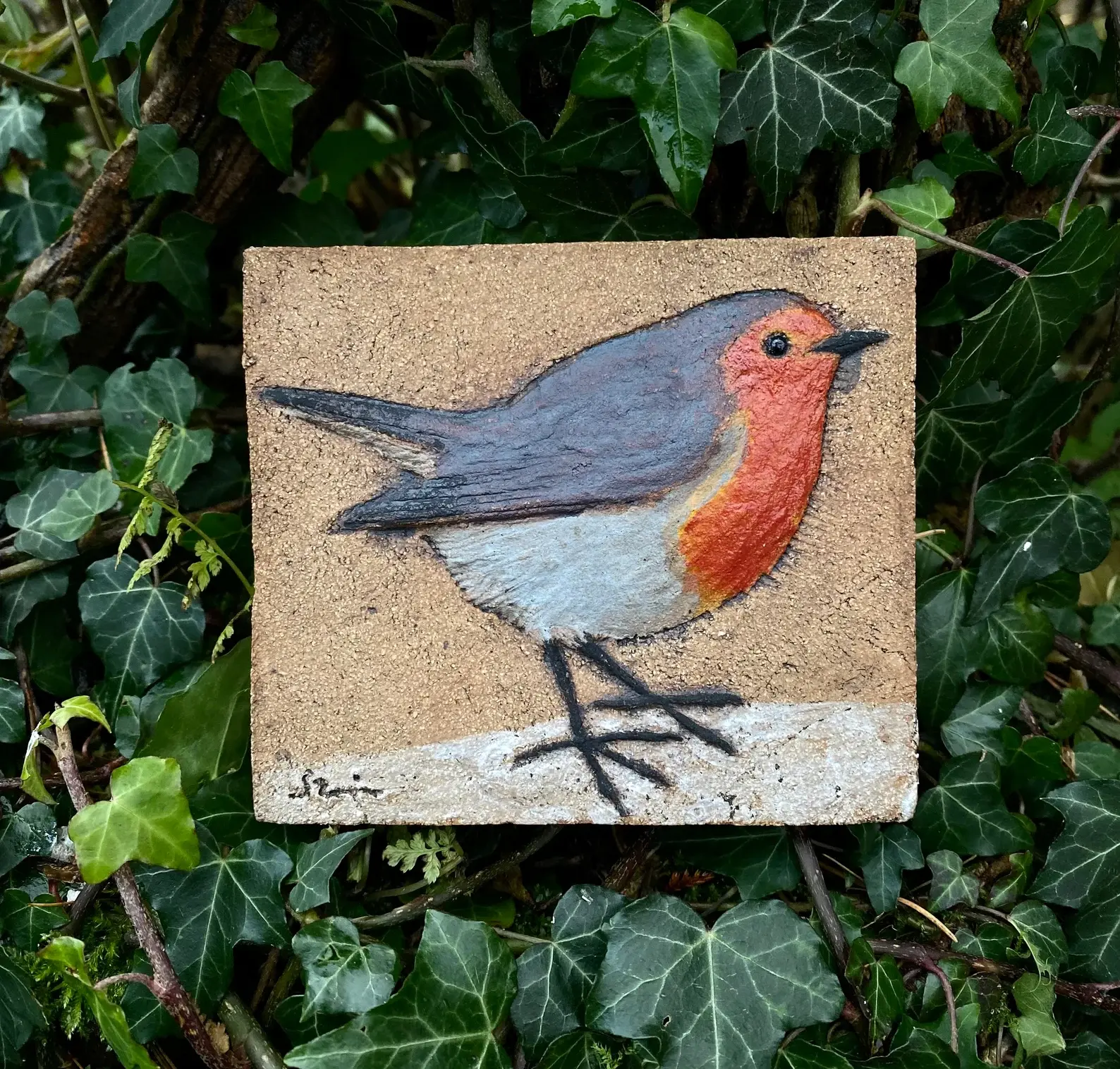 Robin Tile/Wall Plaque in Stoneware Ceramic