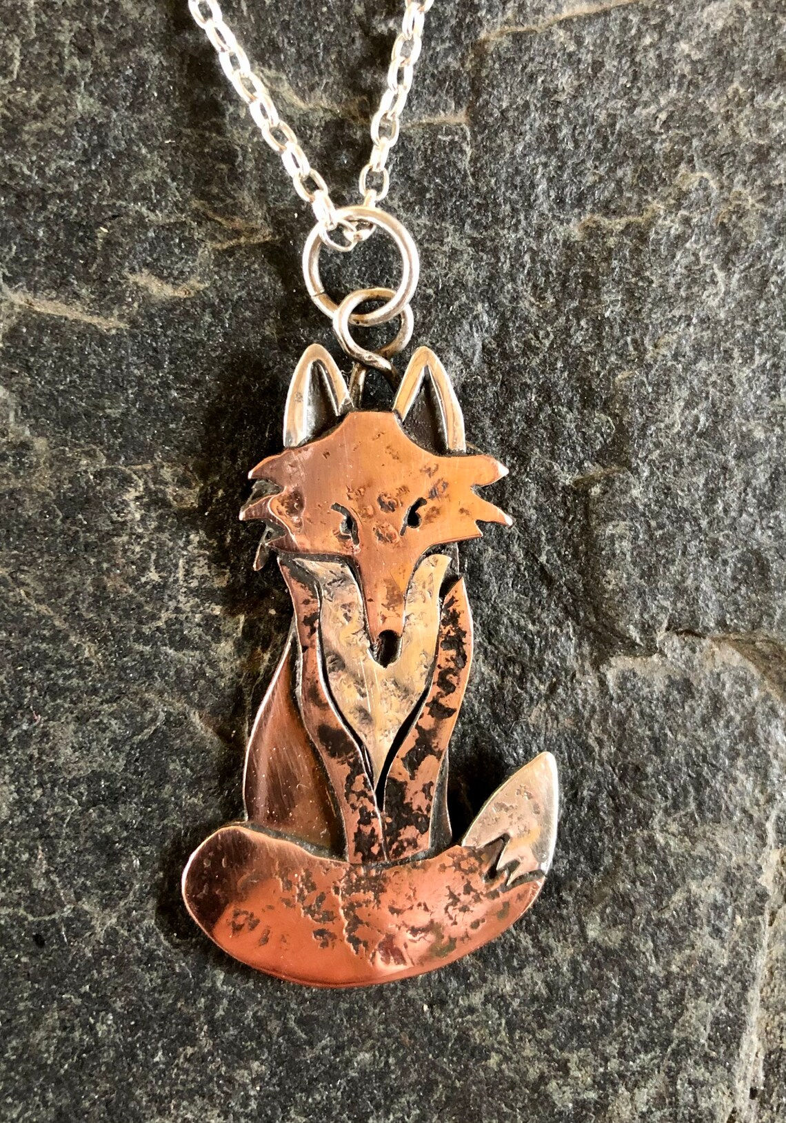 Fox Pendant/Necklace in Copper and Silver