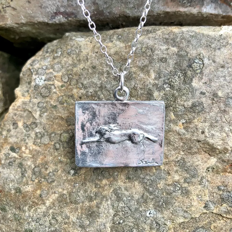 Thumbnail: Running Hare Pendant Necklace in Pewter by Paul Szeiler