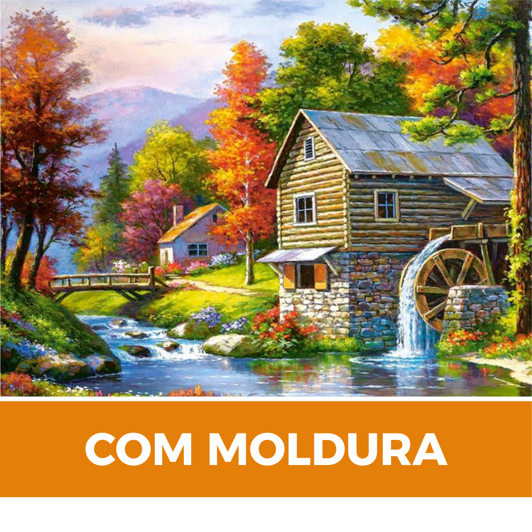 Telas Dadeni Pintura Numerada Roda D'Água Com Moldura Chassi 40x50cm