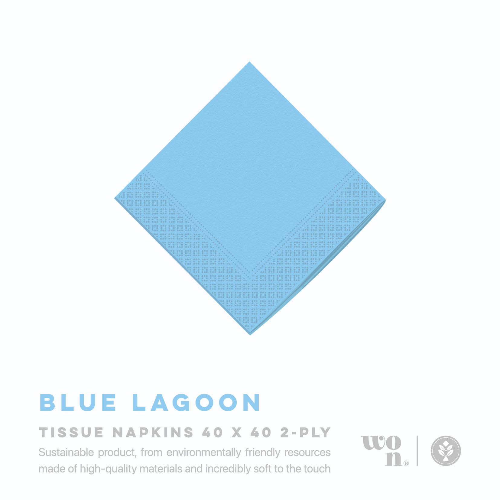 WON® Χαρτοπετσέτες Πολυτελείας 40 x 40 cm Γαλάζιες 2Φ, 1.800 τμχ/κιβ