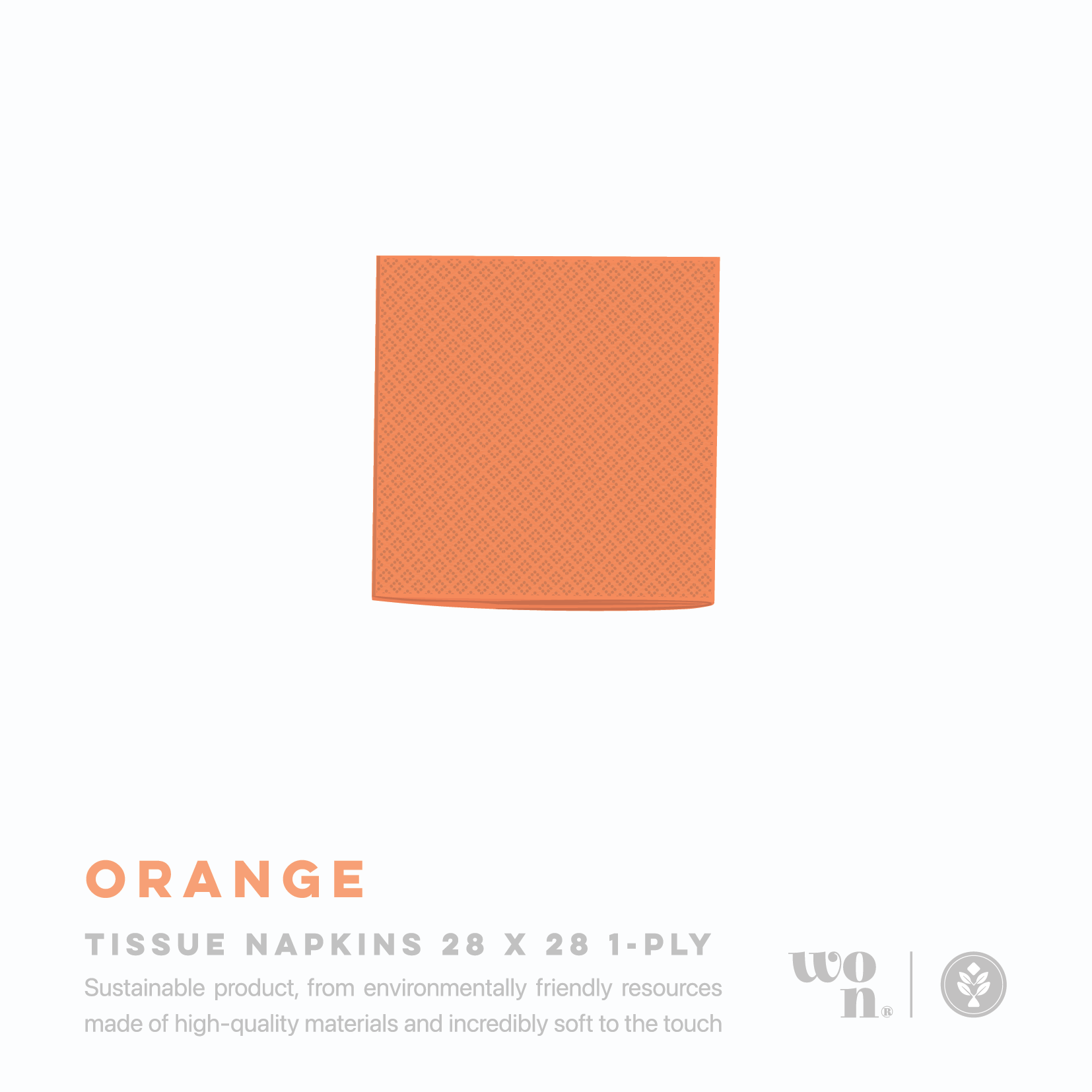 WON® Χαρτοπετσέτες Απλές 28 x 28 cm Πορτοκαλί 1Φ, 2.500 τμχ/κιβ