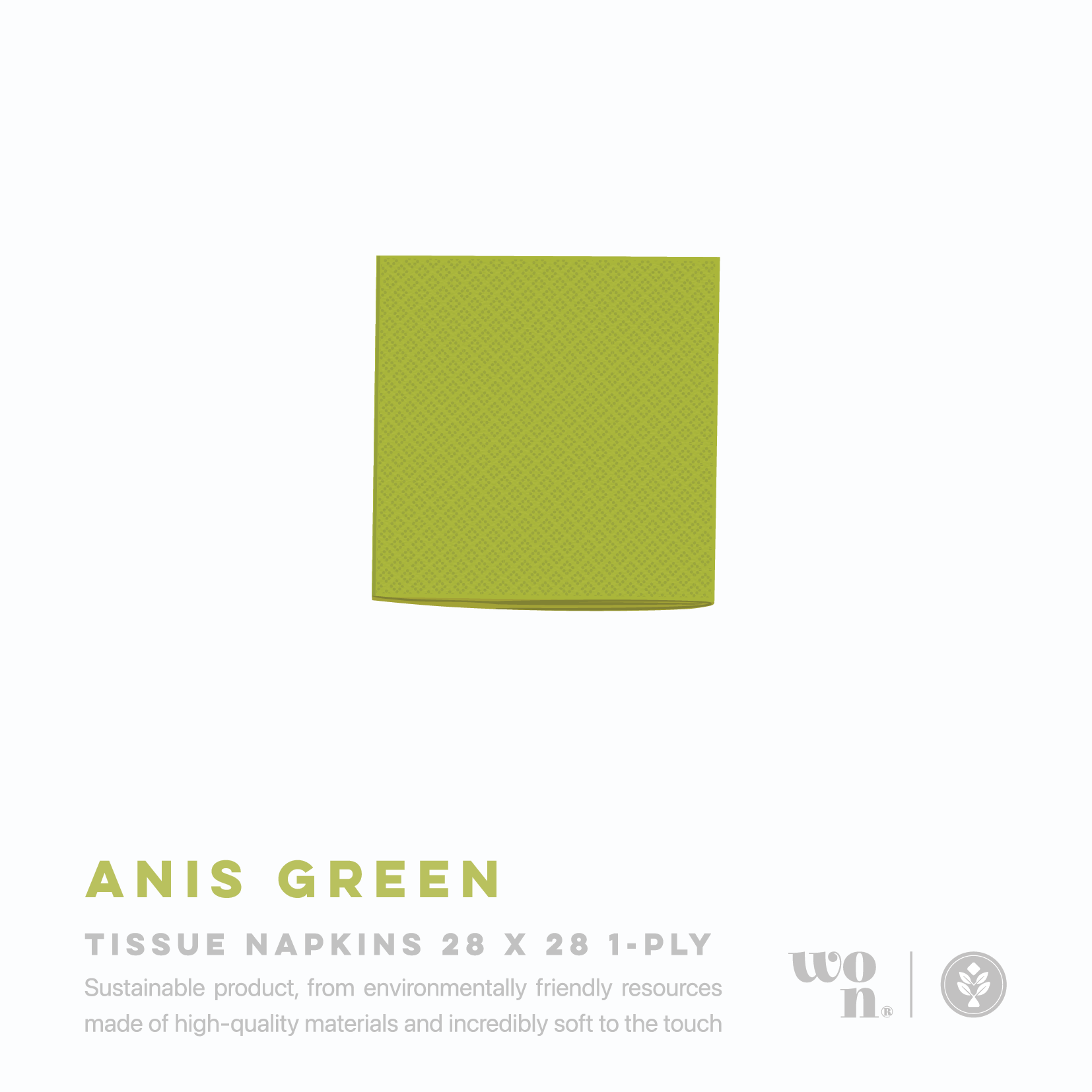 WON® Χαρτοπετσέτες Απλές 28 x 28 cm Λαχανί 1Φ, 2.500 τμχ/κιβ