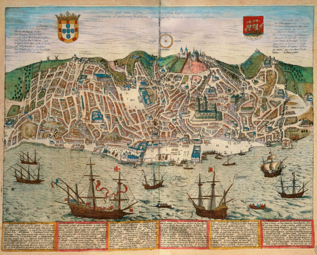 Atlantic slave trade Slave trade transatlantic history, Engraving of Lisbon, in Civitates Orbis Terrarum c. 1596