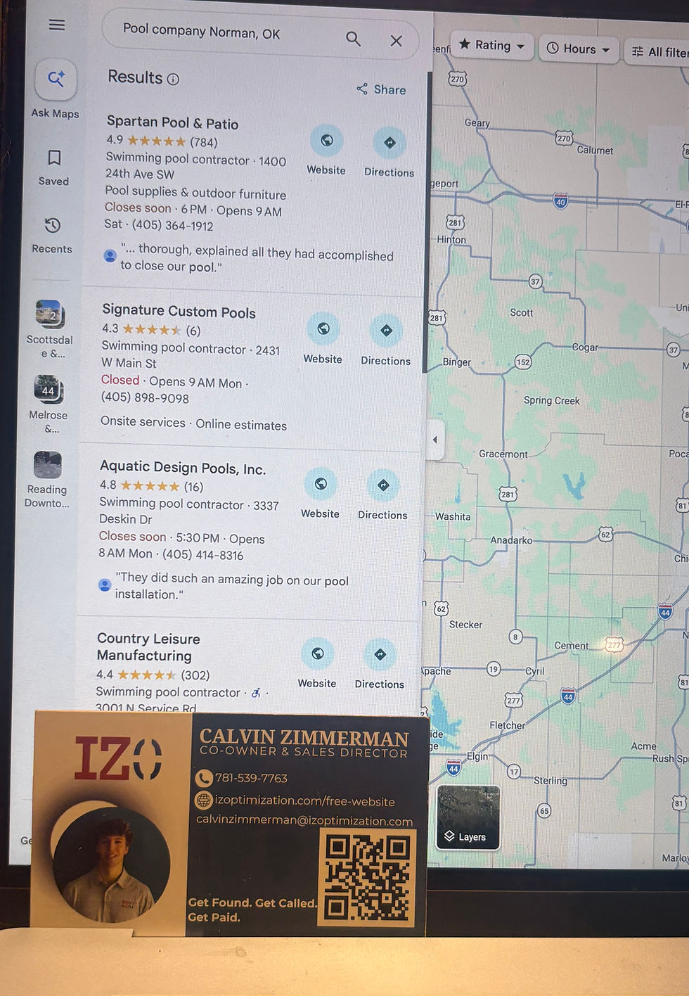 Pool company ranking third on google maps