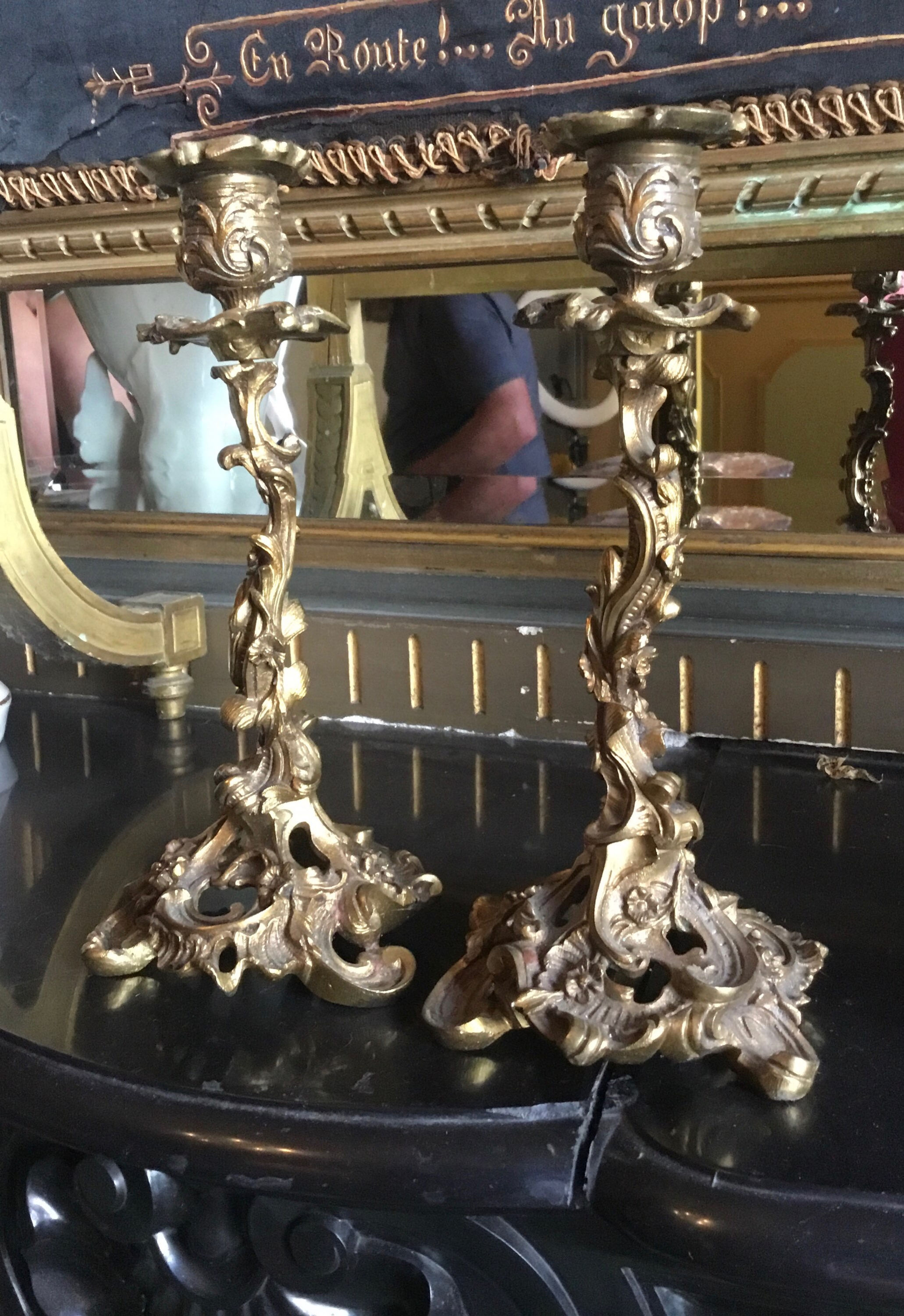 Pair of Ornate Brass Candlesticks