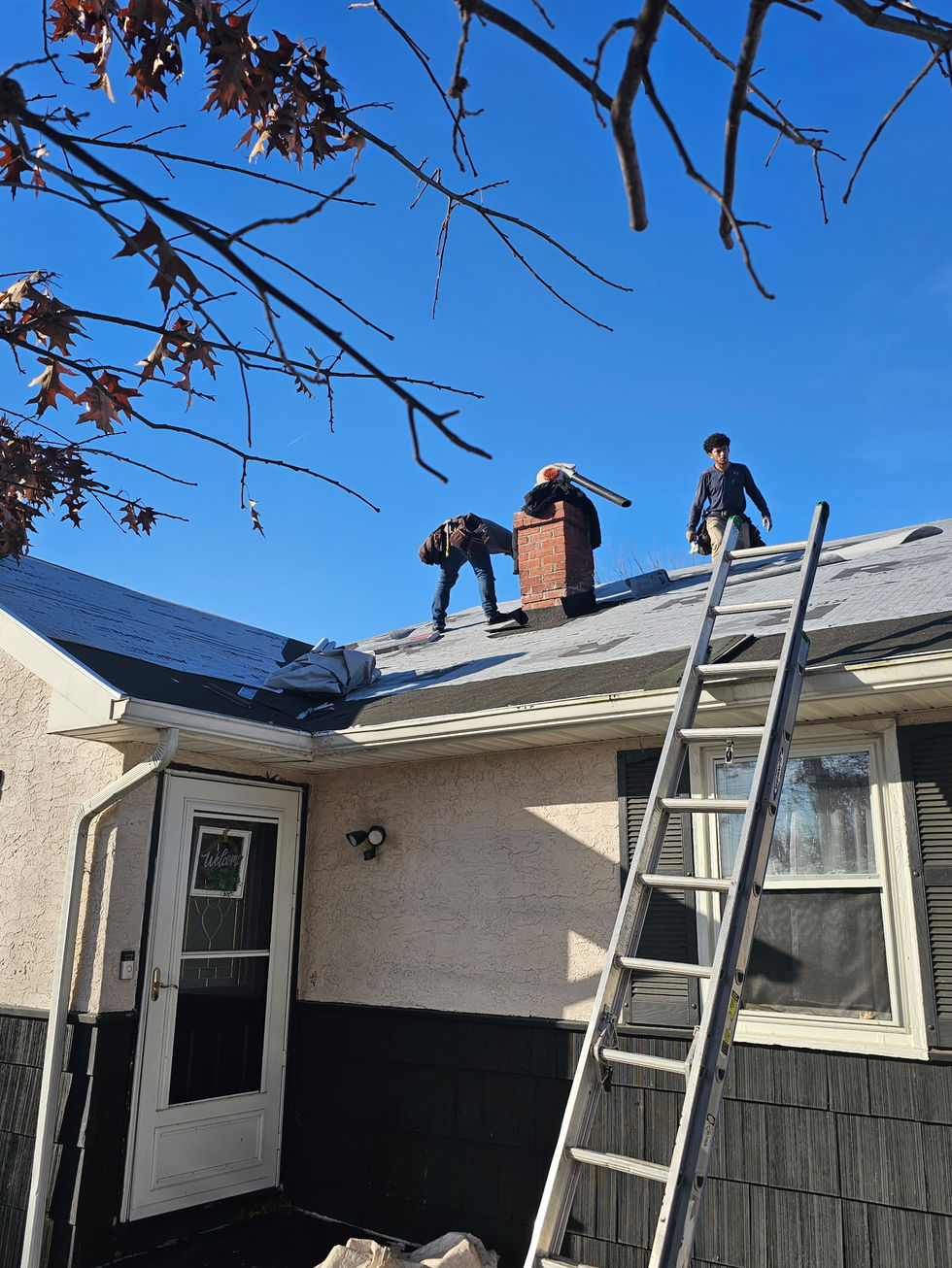 Roofers using ladder access while replacing asphalt shingles on Cecilton, MD home.