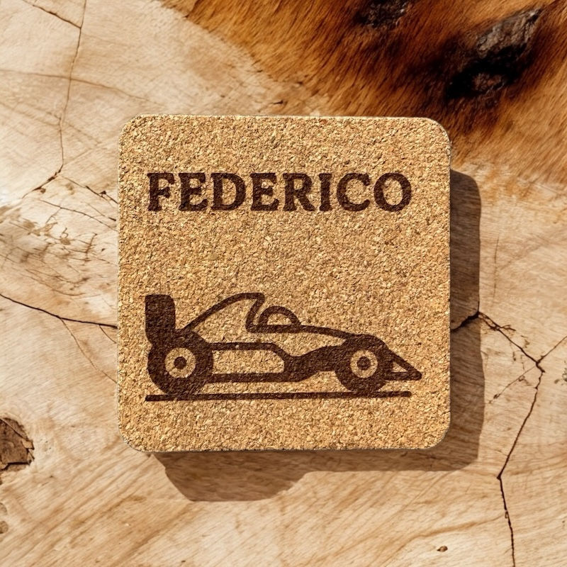 Set di sottobicchieri in sughero "Nome + disegno"