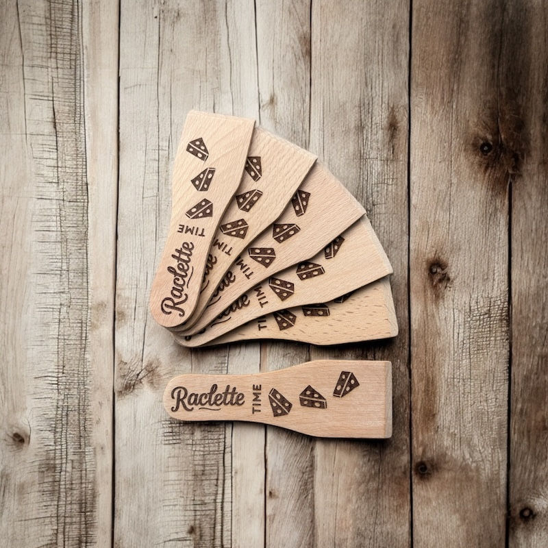 Set di 6 spatole in legno per raclette "Raclette time"