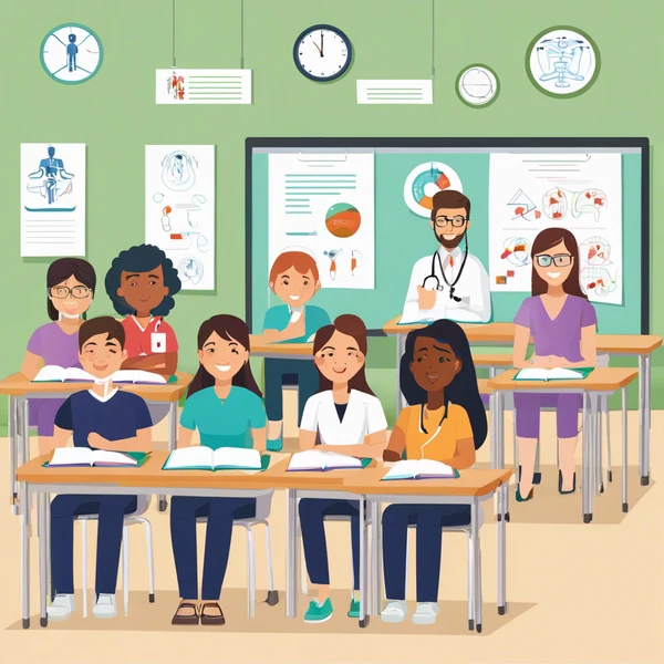 Student rehab therapists learning about HIPAA in a classroom.