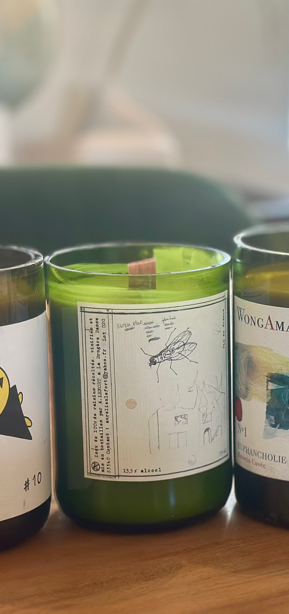 Thumbnail: Wild Blueberry & Blackberry & Fleur d’oranger scent Recycled Wine Bottle Candles
