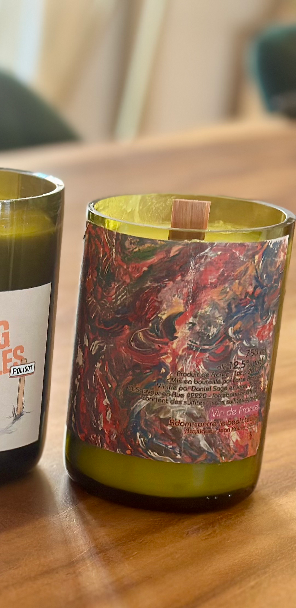 Thumbnail: Wild Blueberry & Blackberry & Fleur d’oranger scent Recycled Wine Bottle Candles